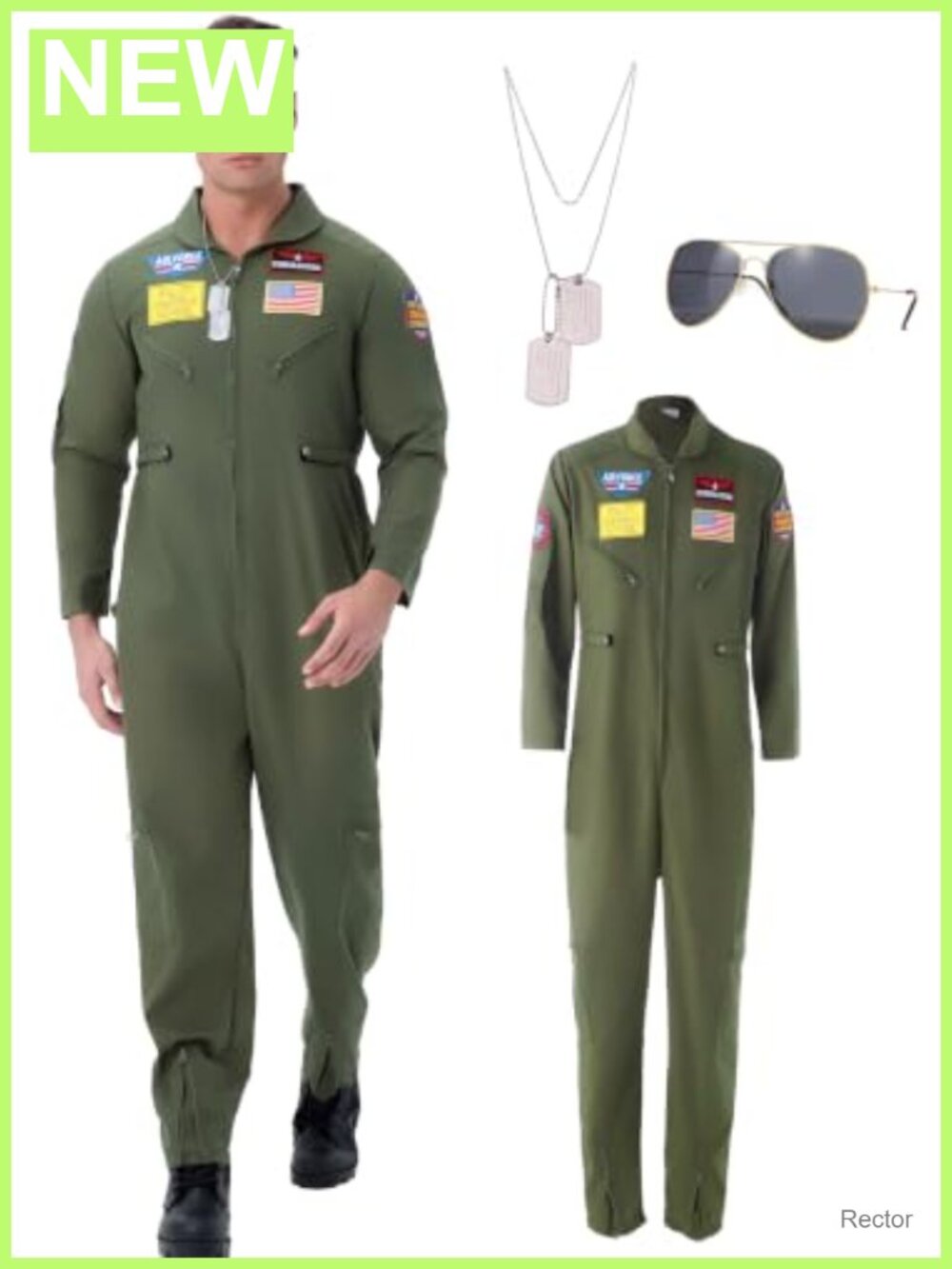 Men's Fighter Pilot Costume Military Aviator Jumpsuit with Sunglasses Gear